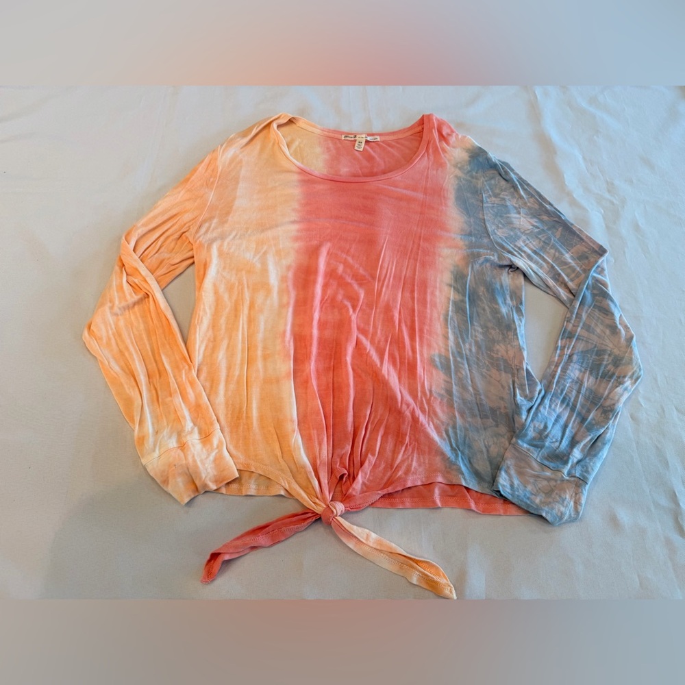 Seven7 Tie-Dye Colorful Long Sleeve Top with Front Tie Detail Size Medium